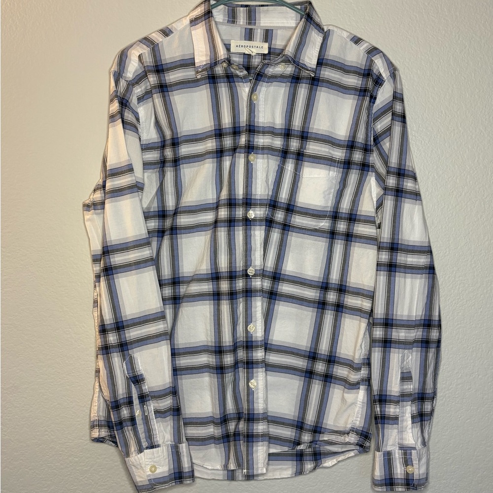 Aeropostale Blue and White Casual Button Down Shirt